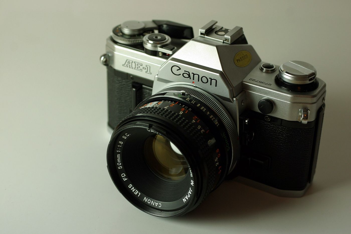 The same Canon AE-1 seen from the front right